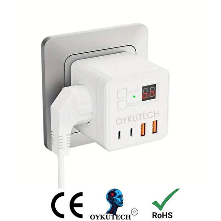Oykutech Akım Korumalı Priz 3x AC 2x Usb 2x Type C Çıkış