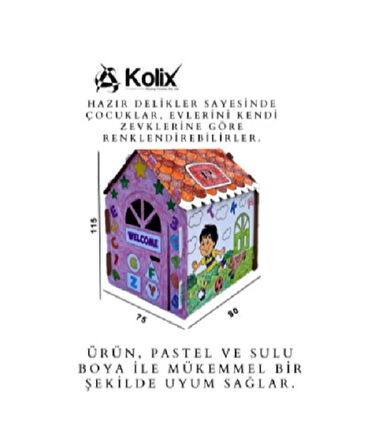 KOLİX Büyük Boy Xxl Karton Boyama Evi Eğitici Ve Öğretici Oyun Evi Oyun Çadırı 