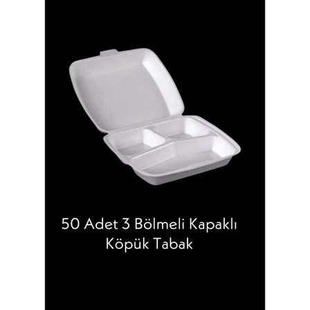 50 Adet 3 Gözlü - 3 Bölmeli Kapaklı Köpük Strafor Tabak