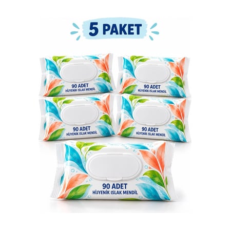 Karışık Ferah Kokulu Islak Mendil 5'li Ekonomik Paket – Plastik Kapaklı