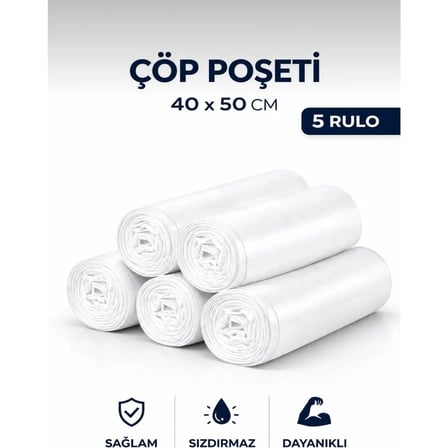 40'lı 5 Rulo Beyaz Mini Çöp Poşeti Tezgah Üstü Kova Küçük Çöp Poşeti