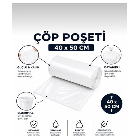 40'lı 5 Rulo Beyaz Mini Çöp Poşeti Tezgah Üstü Kova Küçük Çöp Poşeti