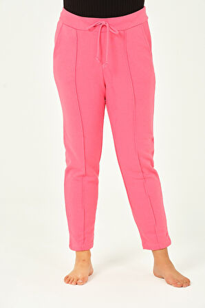 Hardal Rengi Üç Iplik Pileli Cepli Pamuklu Kadın Büyük Beden Eşofman Altı