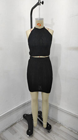 Kadın Kolsuz Mini Erer Crop Ikili Triko Takım