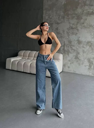 Palazzo Jeans Pantalon - Mavi