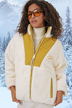 5194 Peluş Mont Ceket - Hardal