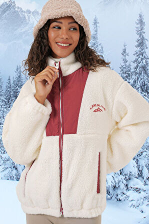 5194 Peluş Mont Ceket - Kiremit