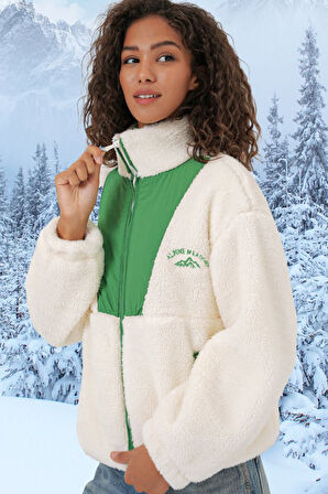 5194 Peluş Mont Ceket - Zümrüt Yeşili