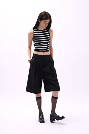 Halter Yaka Çizgili Crop