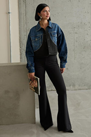 Siyah Denim Scuba Garnili Ceket