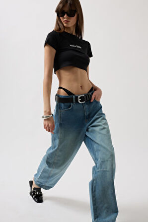Dikiş Detay Wide Leg Jean