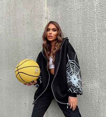 Bape Spider Baskılı Oversize Hırka - Siyah