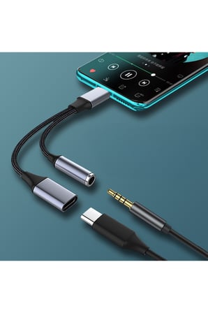 2 İn 1 Çok İşlevli Tpye-c 3,5 mm Kulaklık Adaptörü Şarj Portu Cep Telefonları ve Tabletler için