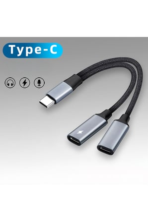 2 İn 1 Çok İşlevli Tpye-c 3,5 mm Kulaklık Adaptörü Şarj Portu Cep Telefonları ve Tabletler için