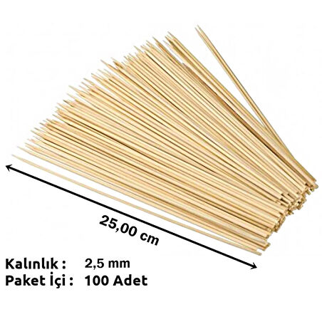 Bambu Kurabiye Çubuğu, Çöp Şiş, 100 Adet - 25 cm