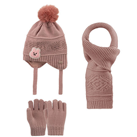 1-4 Yaş Kız Çocuk 3'lü Takım Atkı, Bere ve Eldiven Set