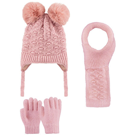 1-4 Yaş Kız Çocuk 3'lü Takım Atkı, Bere ve Eldiven Set