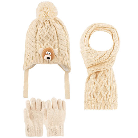 1-4 Yaş Erkek Çocuk 3'lü Takım Atkı, Bere ve Eldiven Set