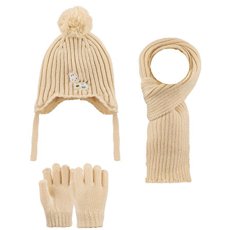 1-4 Yaş Erkek Çocuk 3'lü Takım Atkı, Bere ve Eldiven Set