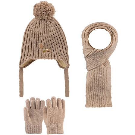 1-4 Yaş Erkek Çocuk 3'lü Takım Atkı, Bere ve Eldiven Set