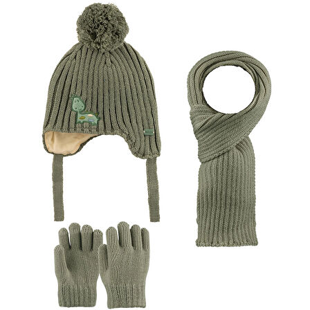 1-4 Yaş Erkek Çocuk 3'lü Takım Atkı, Bere ve Eldiven Set