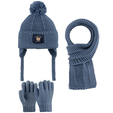 1-4 Yaş Erkek Çocuk 3'lü Takım Atkı, Bere ve Eldiven Set