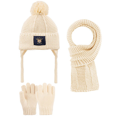 1-4 Yaş Erkek Çocuk 3'lü Takım Atkı, Bere ve Eldiven Set