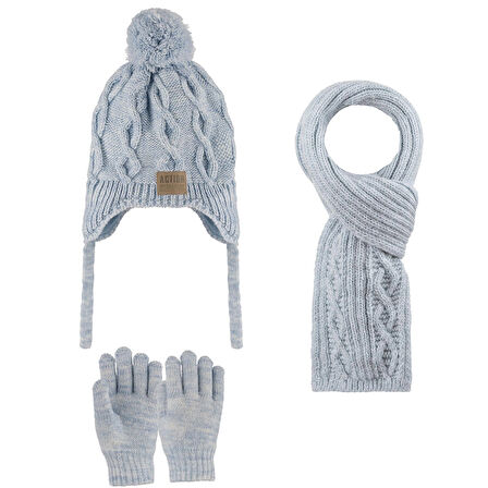 4-8 Yaş 3'lü Takım Erkek Atkı, Eldiven ve Şapka Set Içi Polarlı