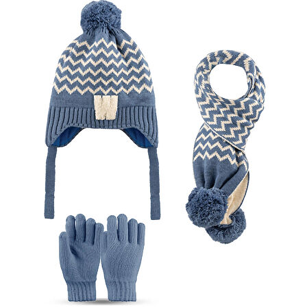 4-8 Yaş 3'lü Takım Erkek Atkı, Eldiven ve Şapka Set Içi Polarlı