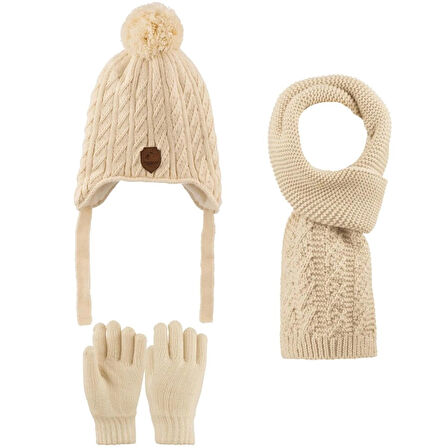 4-8 Yaş 3'lü Takım Erkek Atkı, Eldiven ve Şapka Set Içi Polarlı