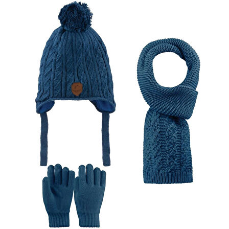 4-8 Yaş 3'lü Takım Erkek Atkı, Eldiven ve Şapka Set Içi Polarlı