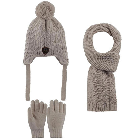 4-8 Yaş 3'lü Takım Erkek Atkı, Eldiven ve Şapka Set Içi Polarlı