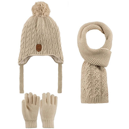 4-8 Yaş 3'lü Takım Erkek Atkı, Eldiven ve Şapka Set Içi Polarlı