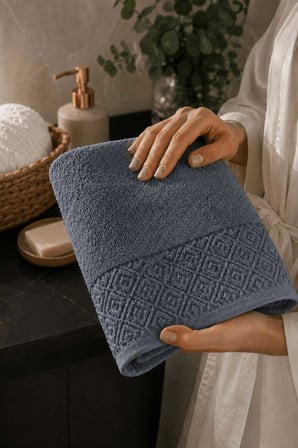 El Yüz Havlusu 50x90 cm %100 Pamuk Kısmi Kadife  Quadro İndigo