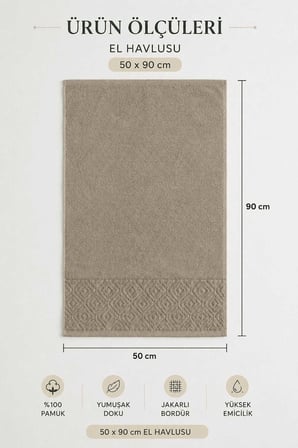 El Yüz Havlusu 50x90 cm %100 Pamuk Kısmi Kadife  Quadro Kahve
