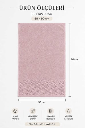 El Yüz Havlusu 50x90 cm %100 Pamuk Kısmi Kadife  Quadro Pembe