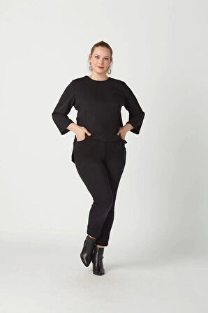 P001s Düz Renk Tam Kalıp Dar Paça Kot Pantolon Siyah