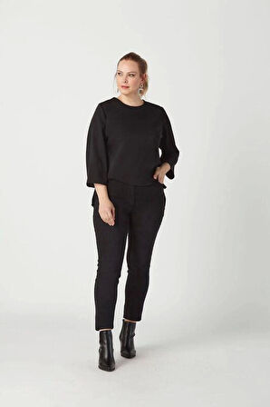 P001s Düz Renk Tam Kalıp Dar Paça Kot Pantolon Siyah