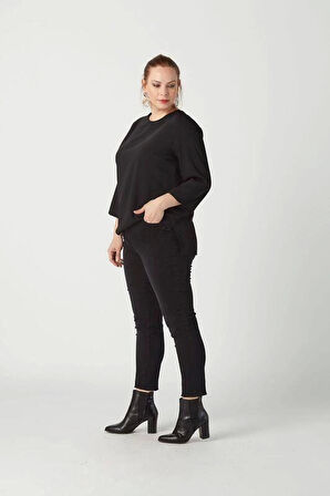 P001s Düz Renk Tam Kalıp Dar Paça Kot Pantolon Siyah