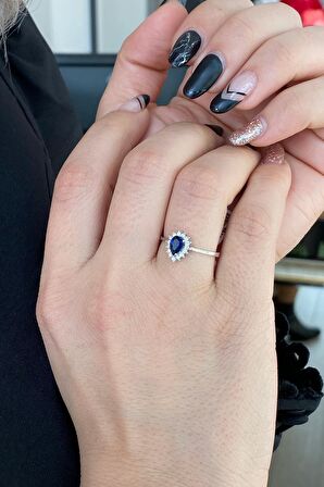 Zümrüt Sarraf 14 Ayar Beyaz Altın 0.61 Ct Pırlanta Safir Taş Yüzük