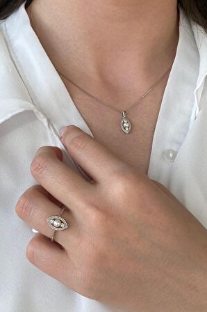 Birinci1926 14 Ayar Beyaz Altın Göz Tek İncili Pırlanta Yüzük