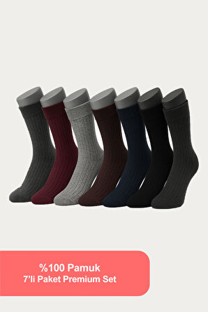 7'li Pamuk Erkek Soket Çorap Seti - Karışık Renkli Düz Çorap