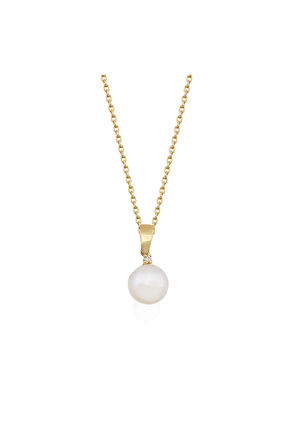 Dört Tırnaklı Pırlantalı (0,028 Karat) Doğal İnci Kolye 5 mm