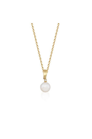 Dört Tırnaklı Pırlantalı (0,028 Karat) Doğal İnci Kolye 5 mm