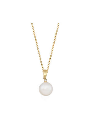 Dört Tırnaklı Pırlantalı (0,088 karat) Doğal İnci Kolye 9 mm