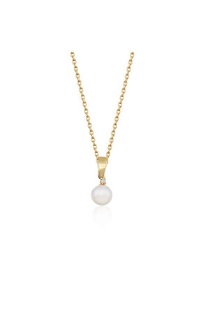 Dört Tırnaklı Pırlantalı (0,015 Karat) Doğal İnci Kolye 3 mm