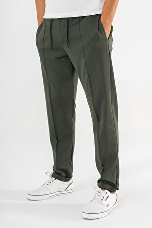 Erkek Haki Çımalı Rahat Spor Pantolon Duble Paça Jogger Eşofman Altı