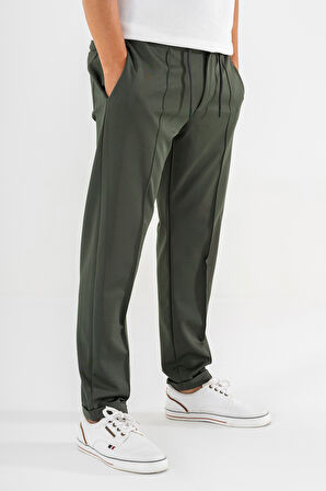 Erkek Haki Çımalı Rahat Spor Pantolon Duble Paça Jogger Eşofman Altı