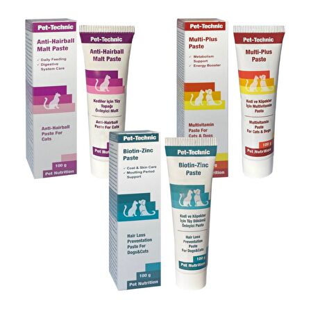 Pet Technic Yavru-Yetişkin Tüy Dökme Önleyici, Tüy Yumağı Önleyici Multi Vitamin Macun 3 x 100 gr