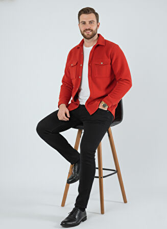 Erkek Slim Fit Düğmeli Yaka Çift Cepli Düz Polar Erkek Gömlek
